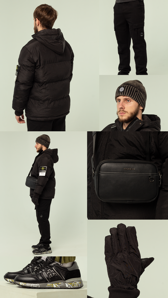 Образ: Куртка Stone Island Nylon Metal + Сумка Coach + Перчатки Stone Island + Кроссовки Premiata 10059 фото